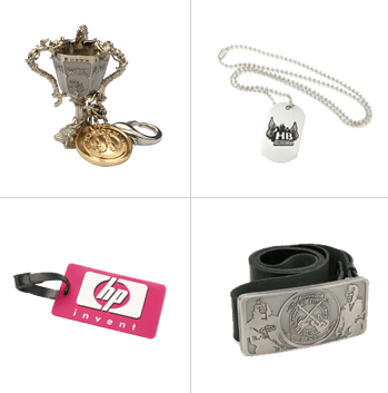 Custom made products: necklace, luggage tags, metal belt