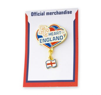 Badge created for FC heart of England with heart shapes and English flag on backing card