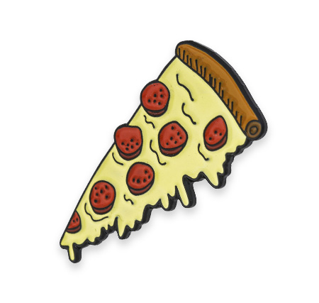 cheesy pizza slice illustration custom enamel badge