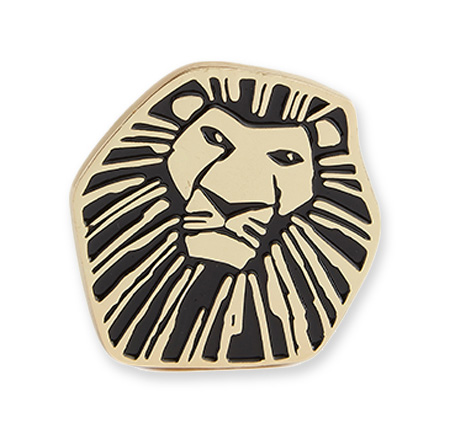 Black lion illustration on gold badge for Lion King