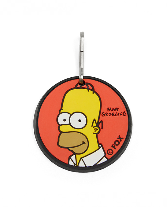 Rubber Homer Simpson keyring with red background